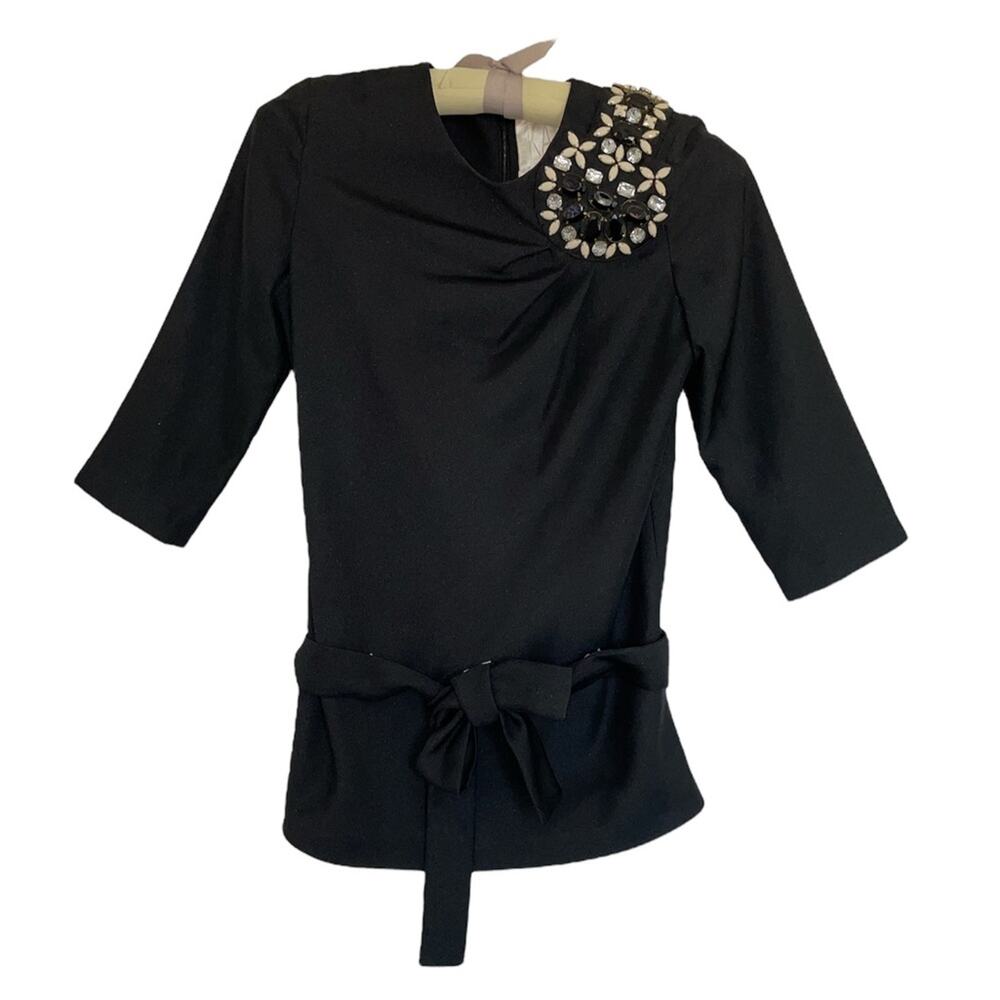 Karta Vintage Black Belted Jewel Adorned Tunic size Small